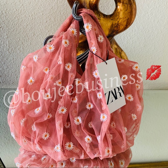ZARA Daisy Embroidered Tulle Bucket Bag - Picture 4 of 11